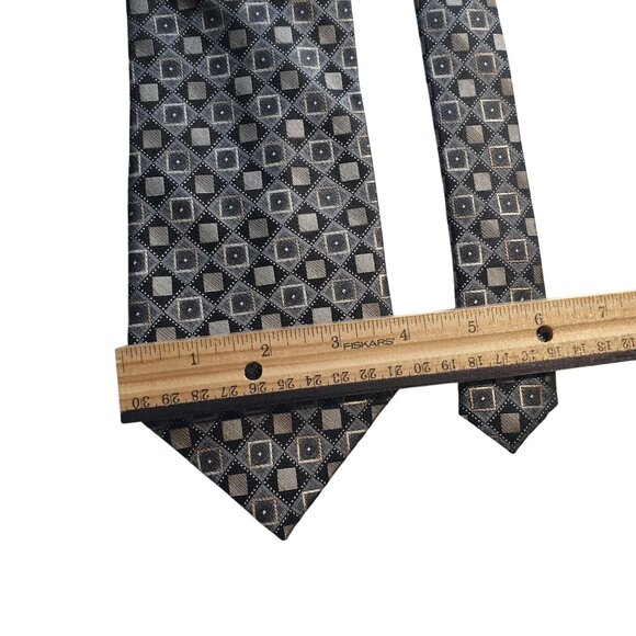 Joseph Feiss International Men Necktie Geometric Patterned Silk Tie Black Silver - Picture 3 of 5